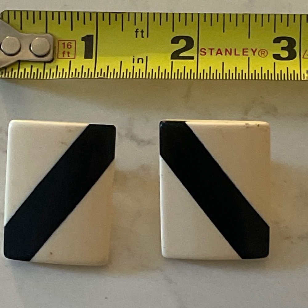 Black And White Rectangular Pierced Earrings Vint… - image 2